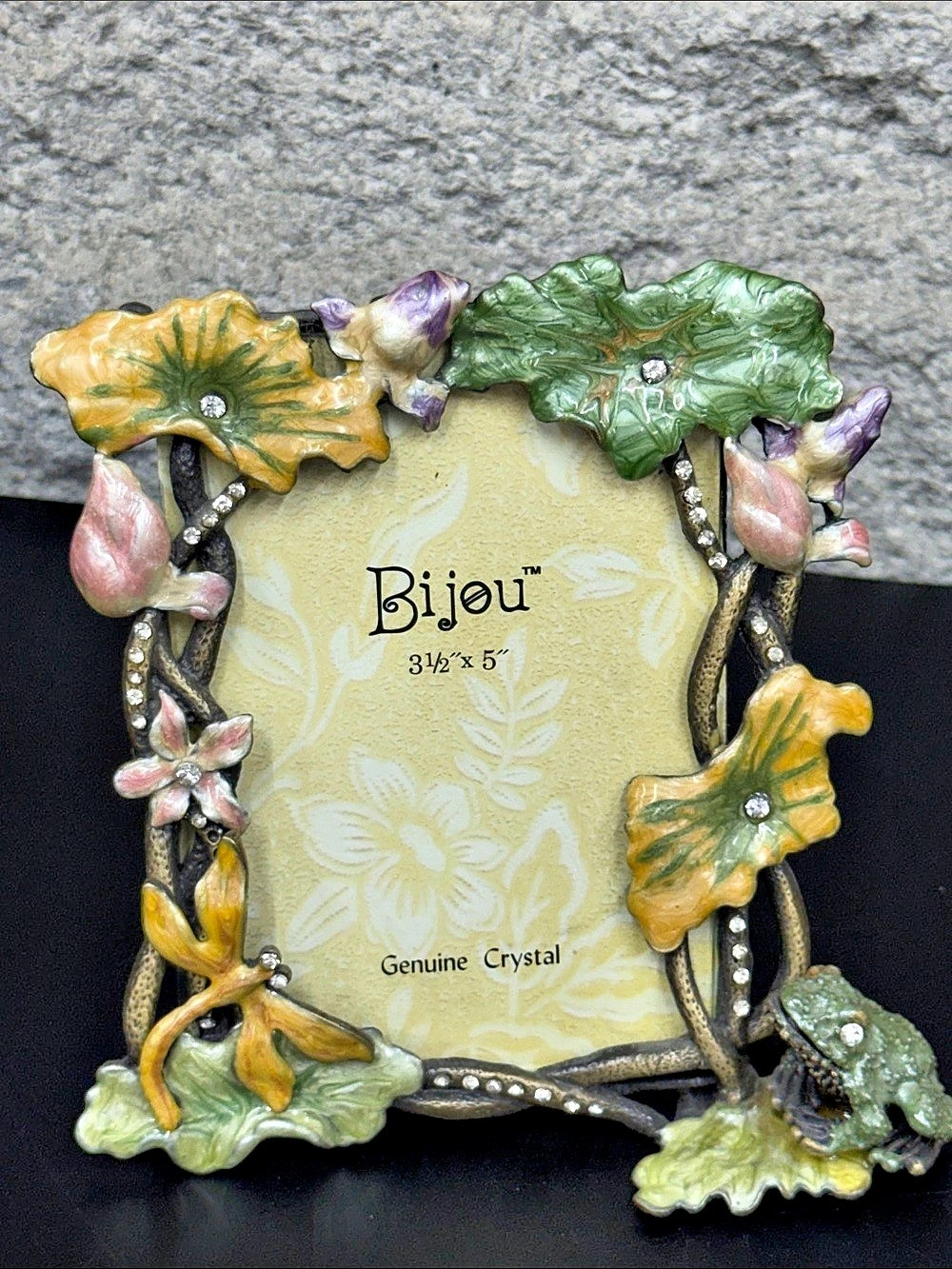 Bijou Enamel Floral Frog and Genuine Crystal Picture Frame